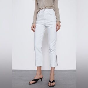 Zara White Split-Hem Slim Straight Ankle Length Jeans
